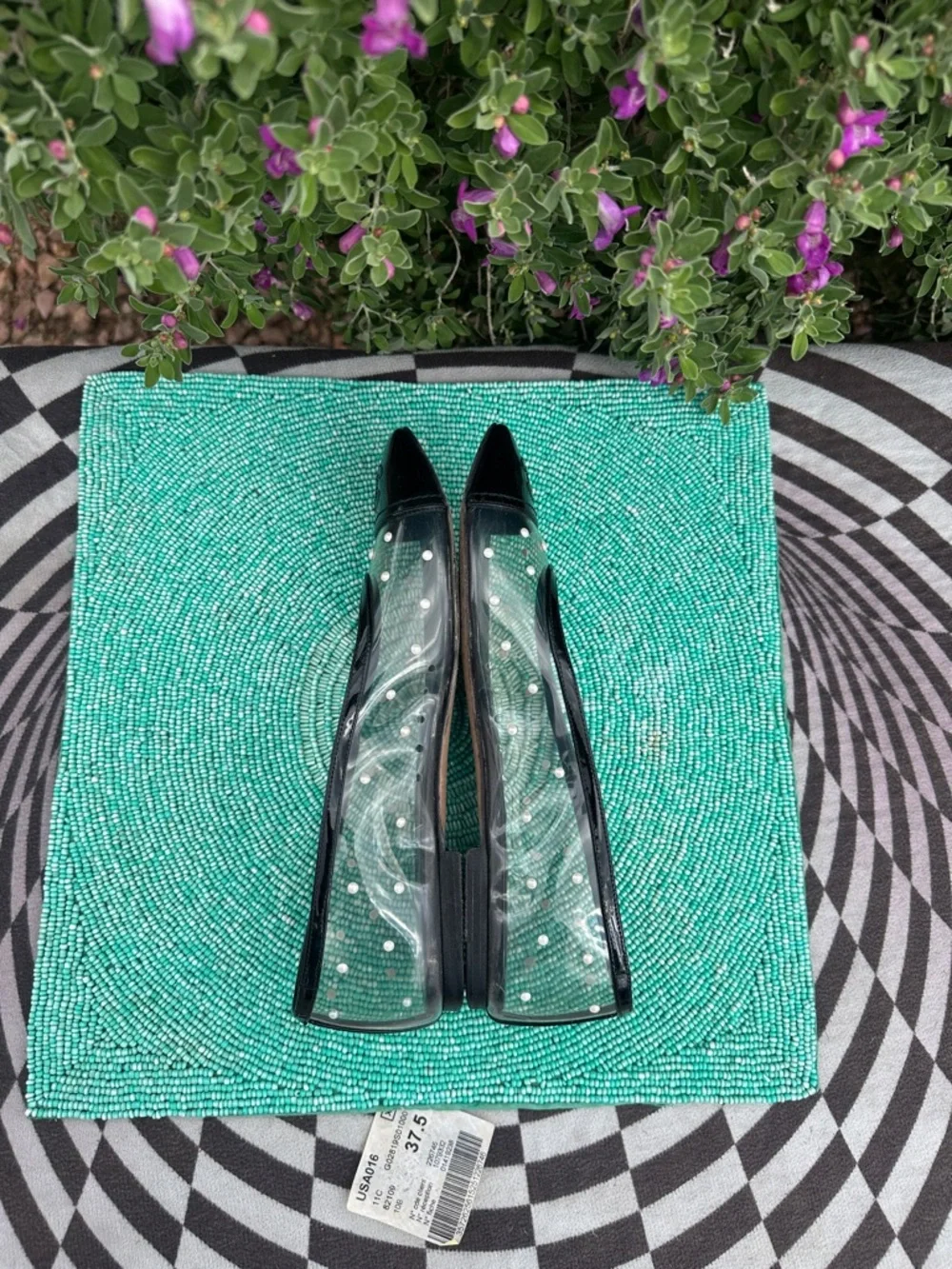CHANEL PVC serial#GO2819 clear balerina flats 37 1/2 with Pearl Polka Studs-used